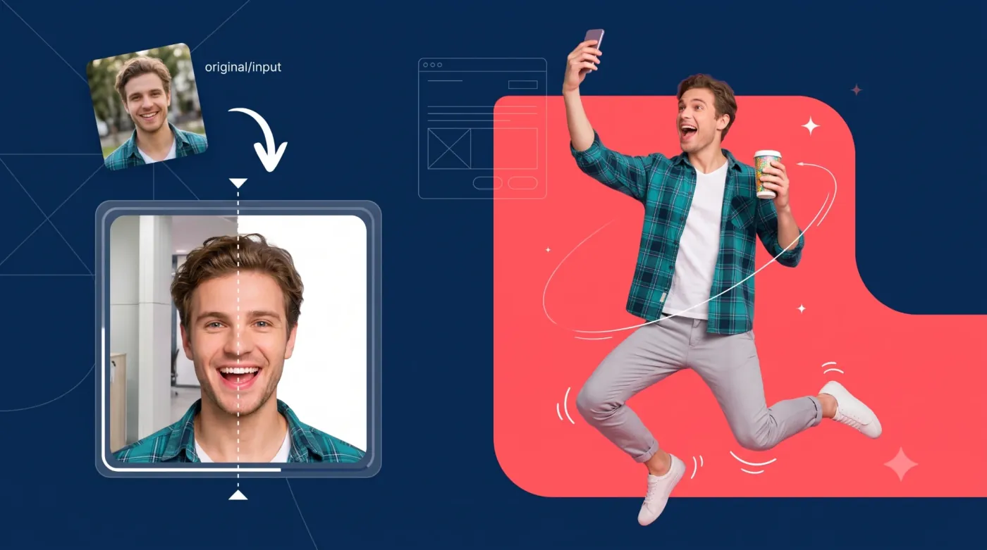 A casual selfie turned into a passport photo with a plain, even background